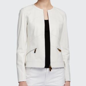 Lafayette 148 New York Adeline Glove Lambskin Zip-Jacket White